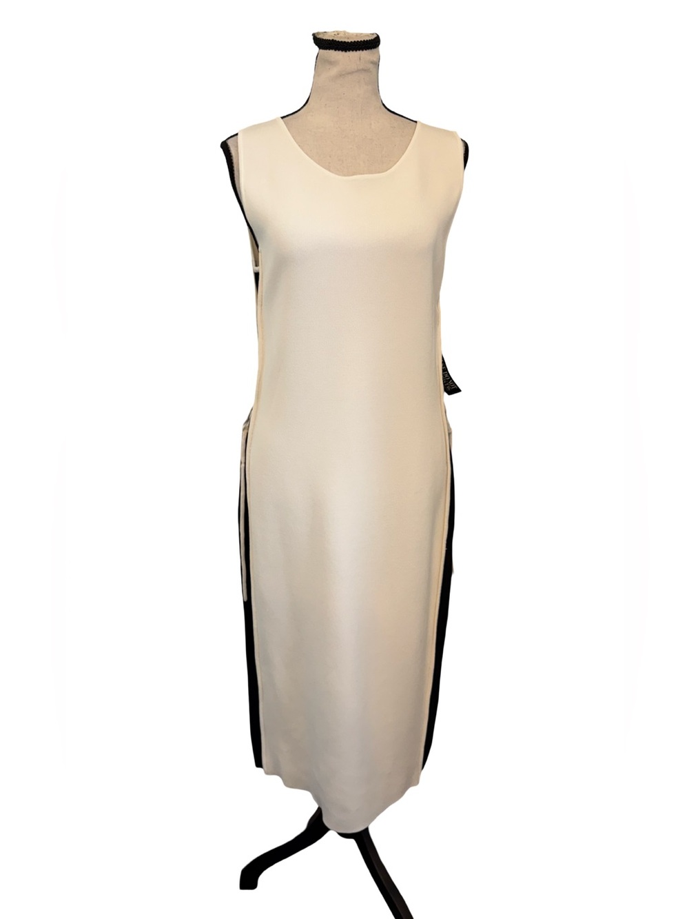 New York & Company 7th Avenue Ivory Black Lace-Up Maxi Dress M NWT